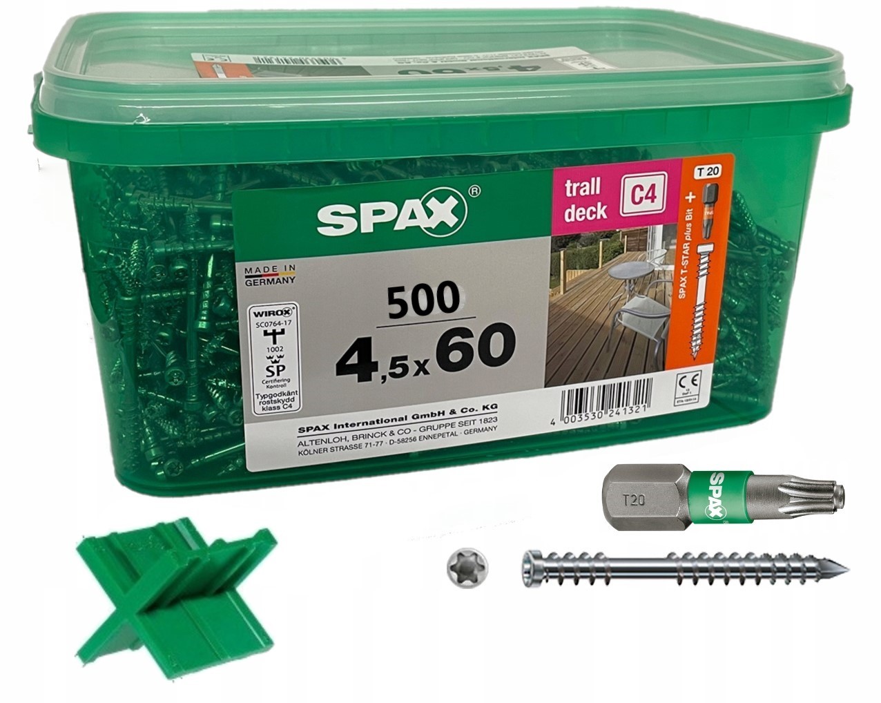 Wkręty Tarasowe Nierdzewne 4,5x60 Wirox Spax 500szt Akcesoria