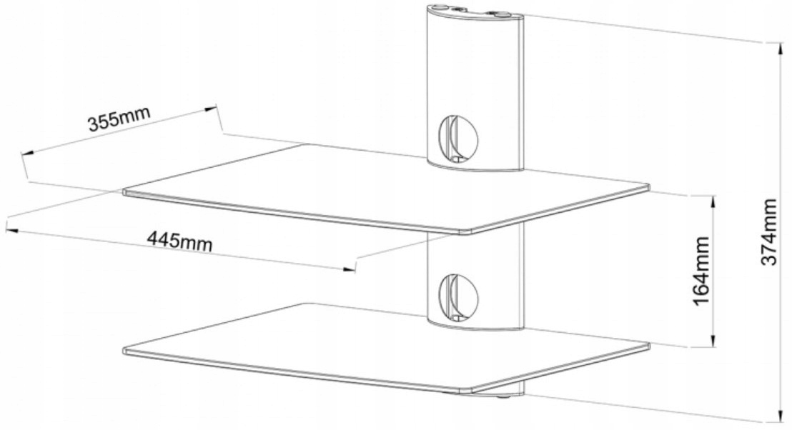 Półka podwójna ścienna szklana DVD tuner dekoder Typ ścienna