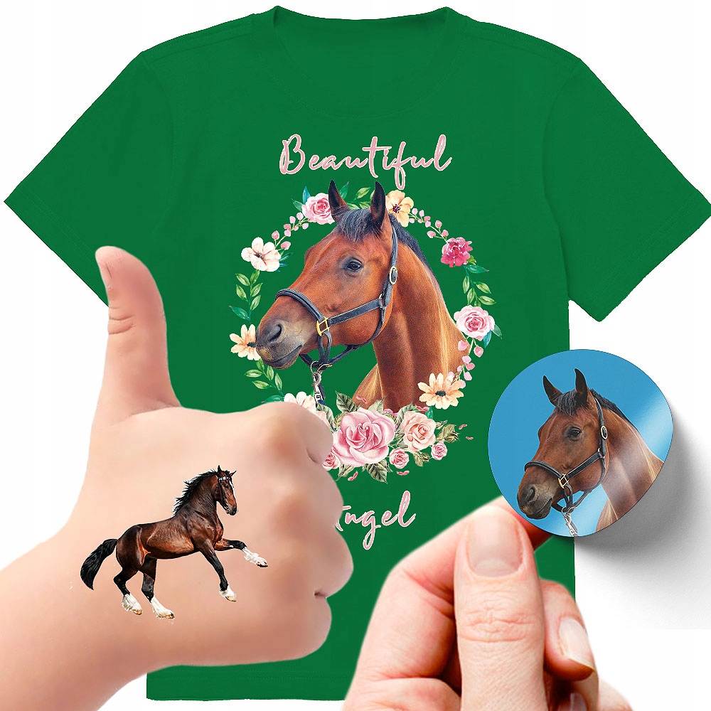 ZESTAW KOSZULKA + TATUAŻE NAKLEJKI KONIE 140 GRATIS PREZENT