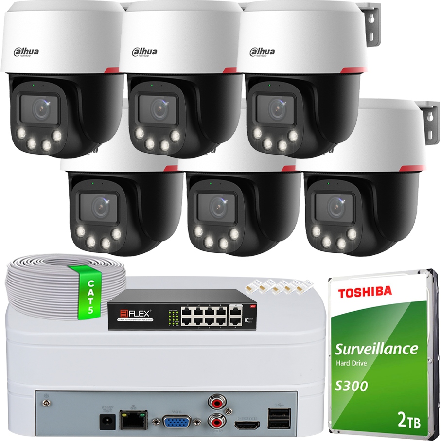 Monitorovací sada Dahua 6 kamer SD2C400NA-B-PV-PRO Ptz 4Mpx Dahua WizColor