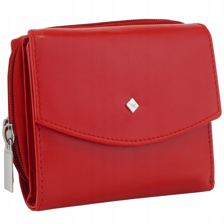 Kochmanski portfel damski skórzany mały czerwony rozkładany zatrzask zamek