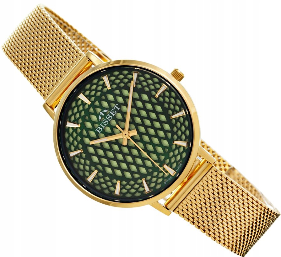 Švýcarské Dámské Hodinky Bisset BSBF32 Zeleno-zlaté Luma Na Ciferníku 32mm