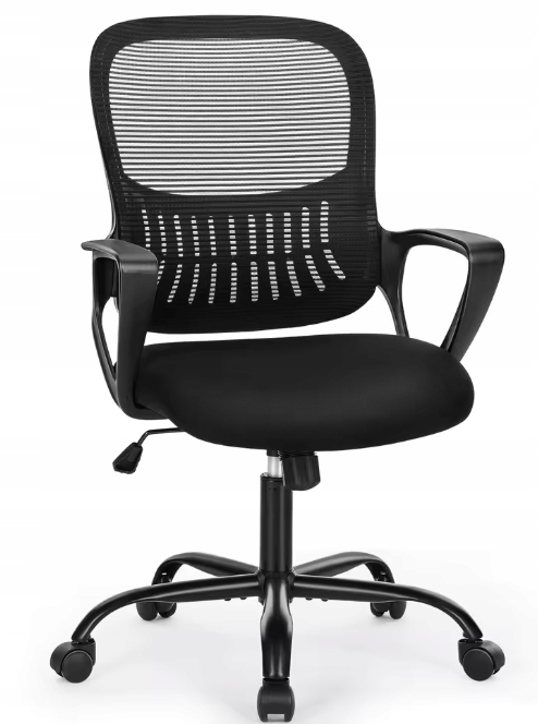 Ergonomiczne krzesło biurowe czarne, metalowa konstrukcja oparcie z siatki