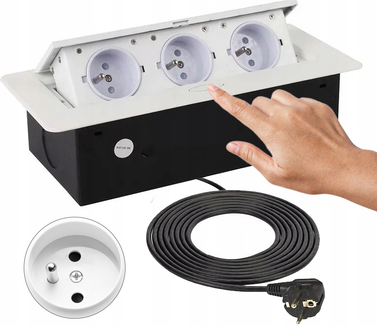 Zásuvka Na Desku Zapuštěná Zatahovací Do Desky Klikane 3x230V Nábytková Bílá Fr