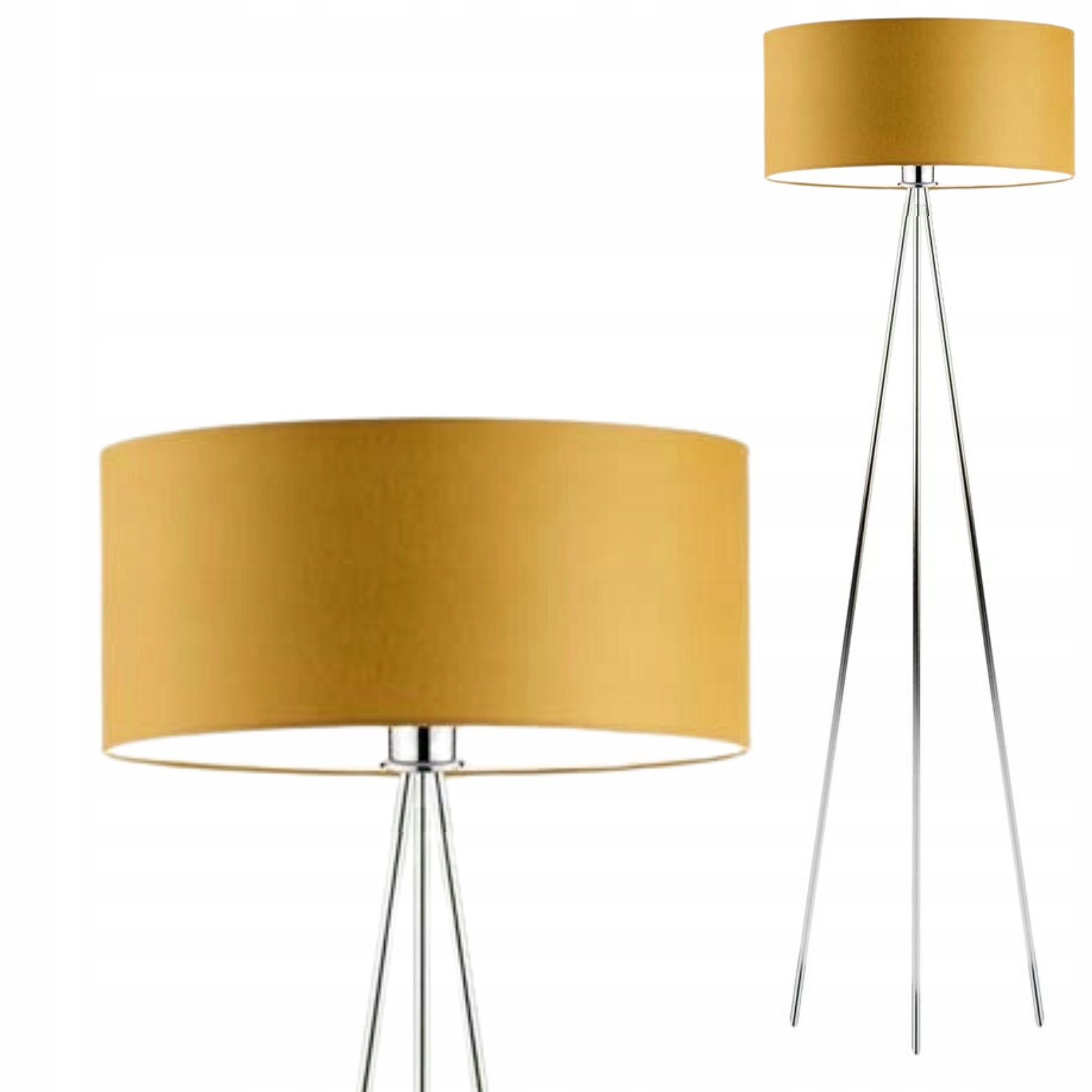 Lampa Stojąca Podłogowa Musztardowa Trójnóg Abażur LED E27 Nowoczesna Modna