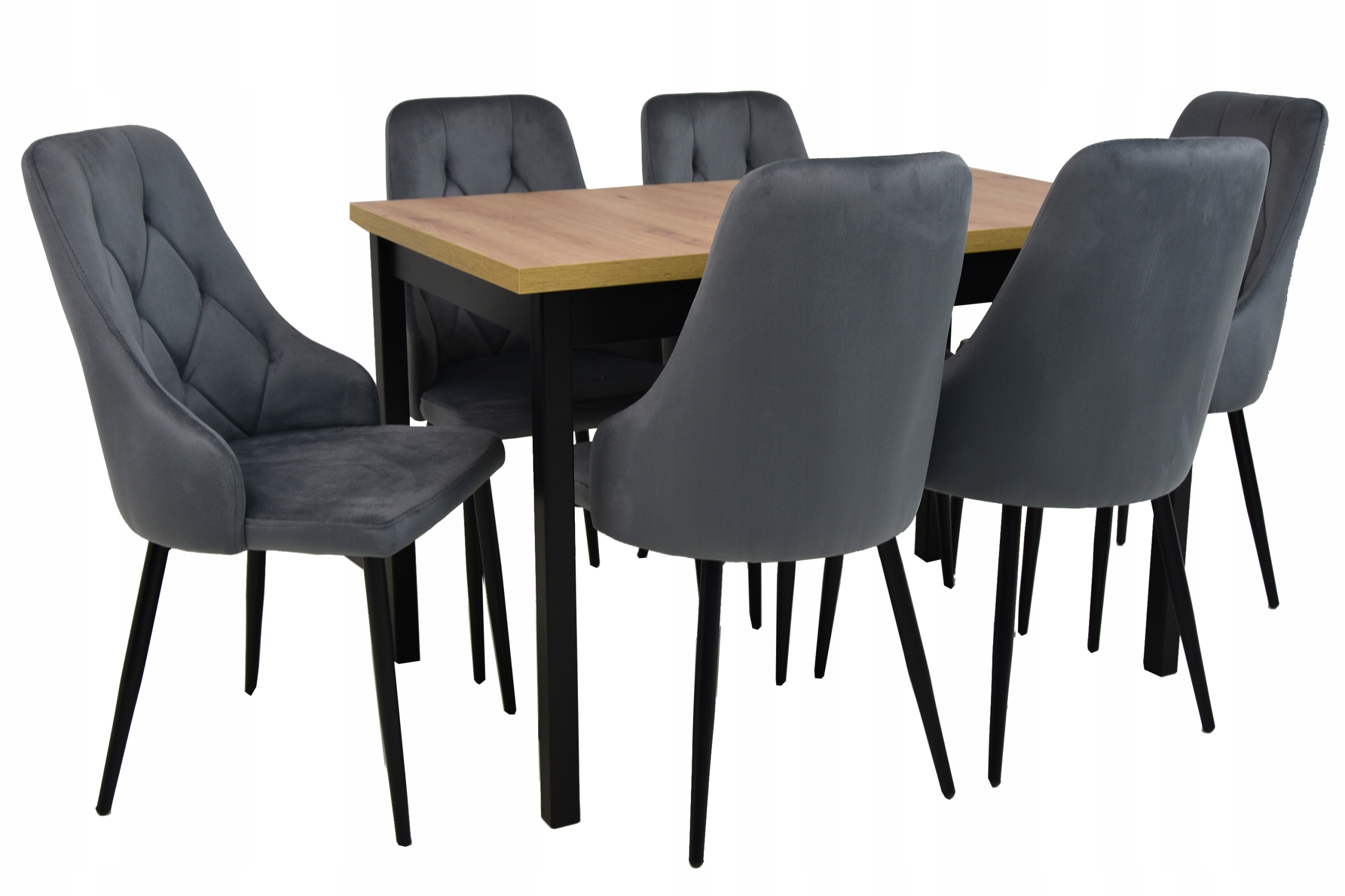 6 krzeseł fotelowe Szare IK-09 i stół M-10 70x120/160 artisan