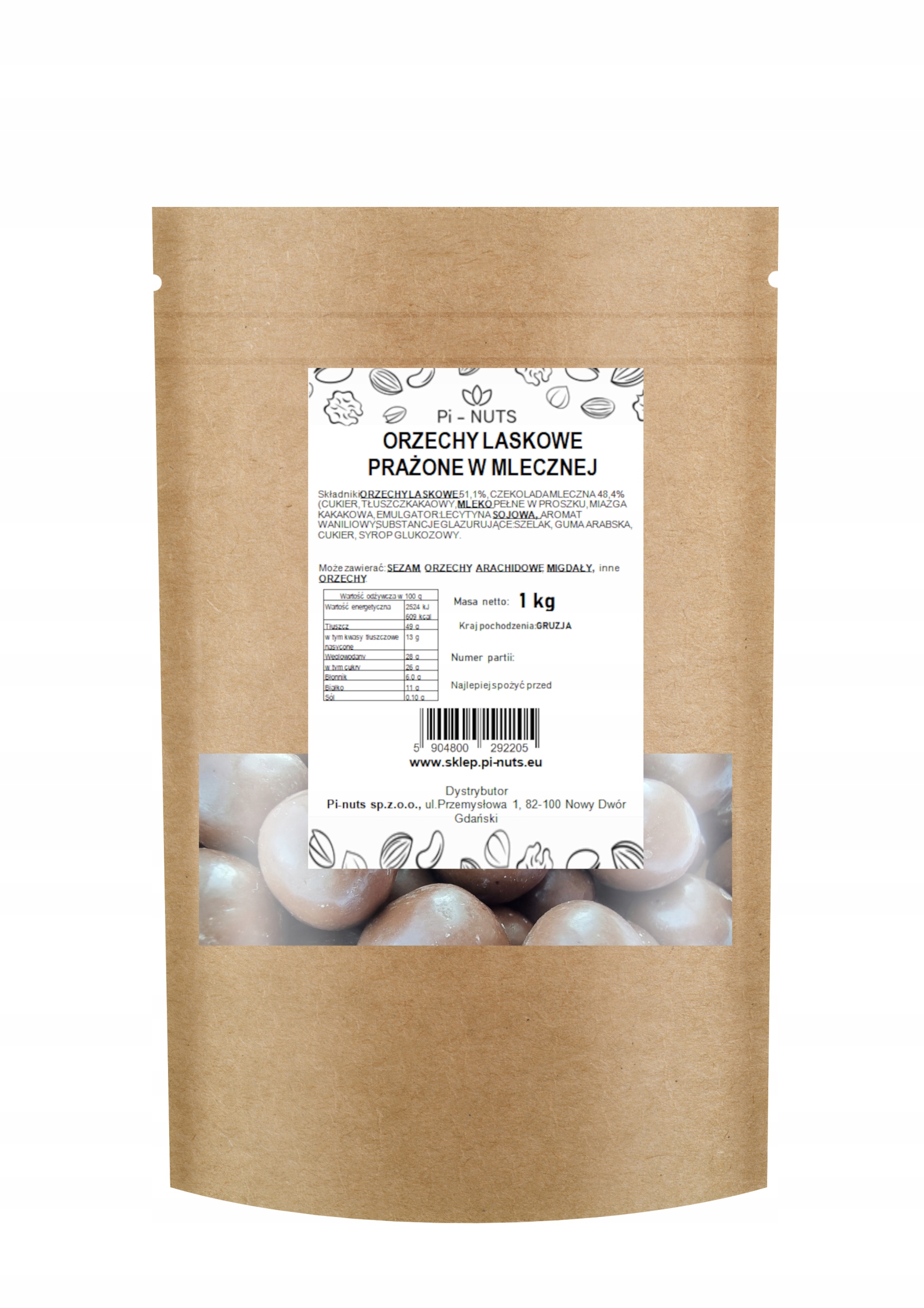 Orzechy laskowe prażone w mlecznej czekoladzie 1kg