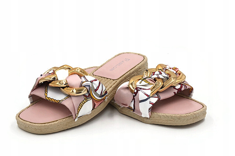 XS-8 L.PINK KLAPKI ZDOBIONE ZŁOTYM ŁAŃCUCHEM R.38 Długość wkładki 24 cm