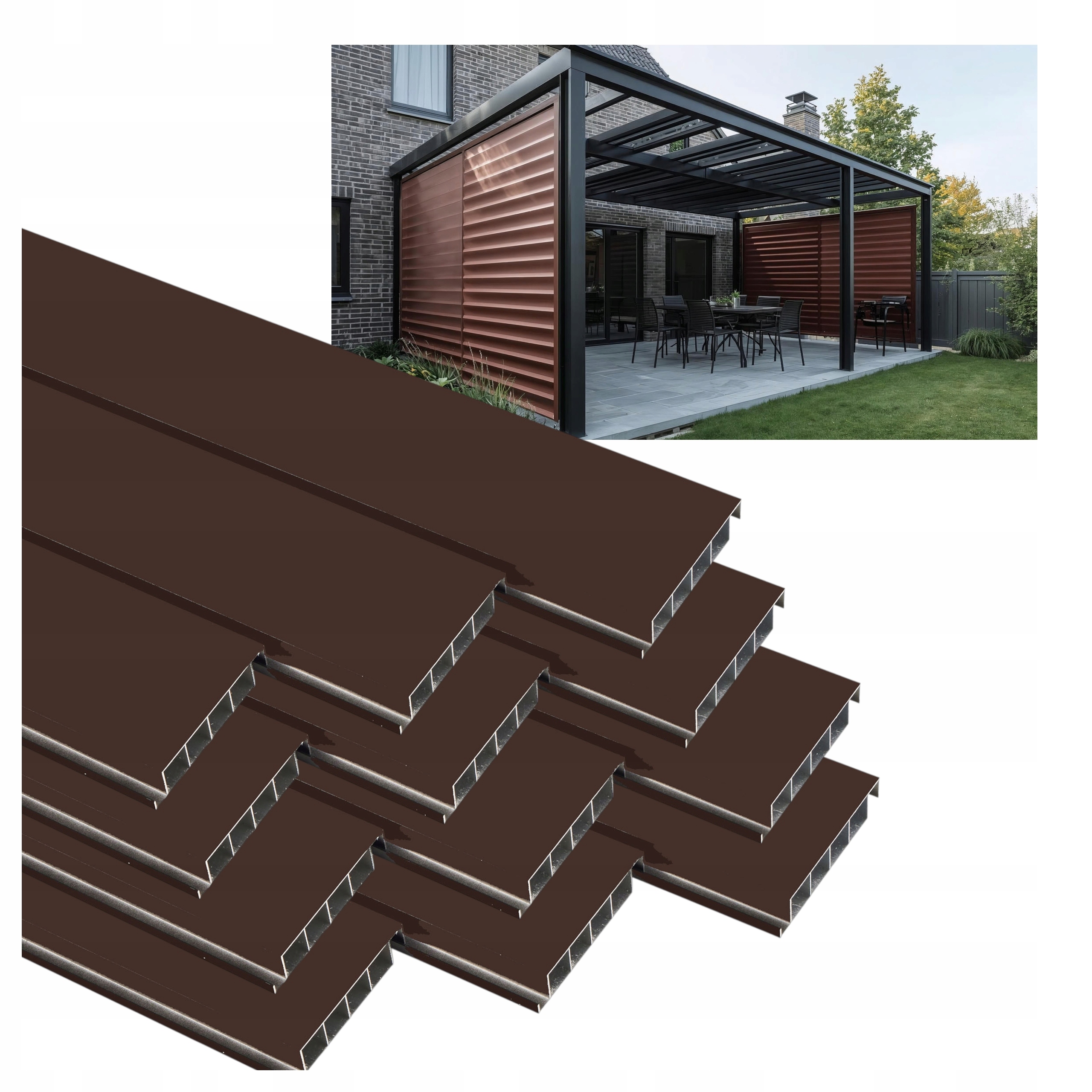 12 Pohyblivých Žalúziových Dosiek Shutters Panel Altánok Pergola Hnedá 150 CM