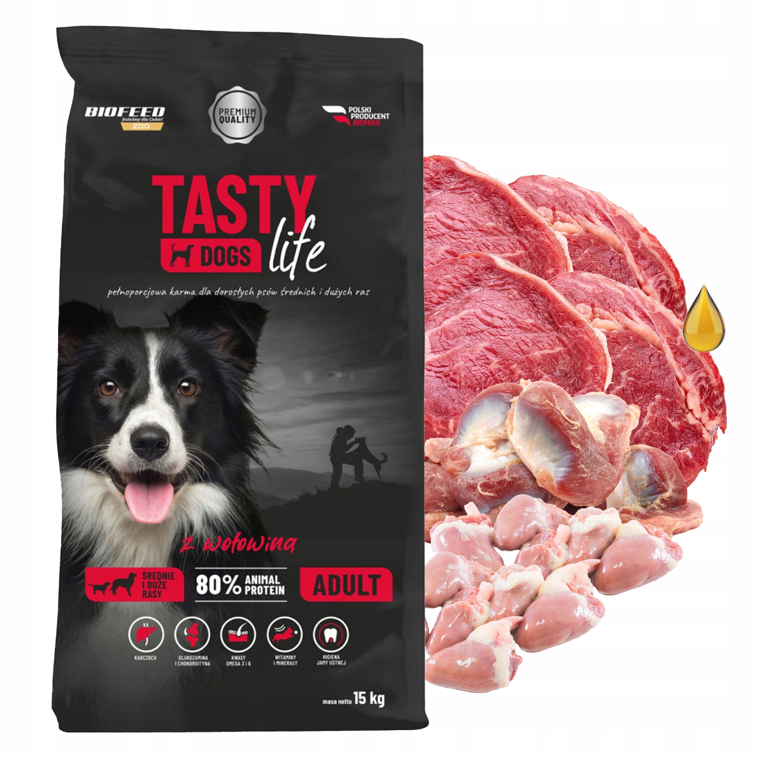 Karma sucha średnie duże rasy psa Biofeed Tasty Dogs Life z Wołowiną 12kg