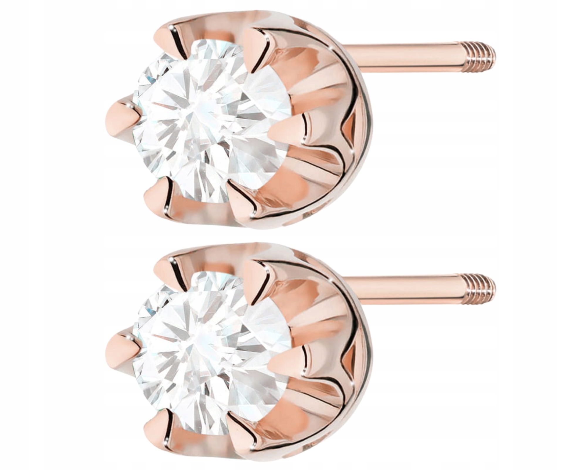 Růžové Zlato Náušnice S Brilianty 0,24 Ct Šroubovací Tyčinka Zlato 585