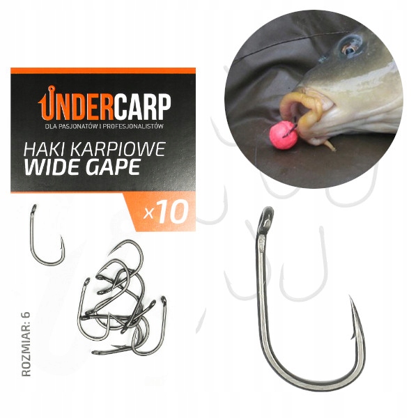 Undercarp Ostre Teflonowe Haki Karpiowe Wide Gape Rozm. 6