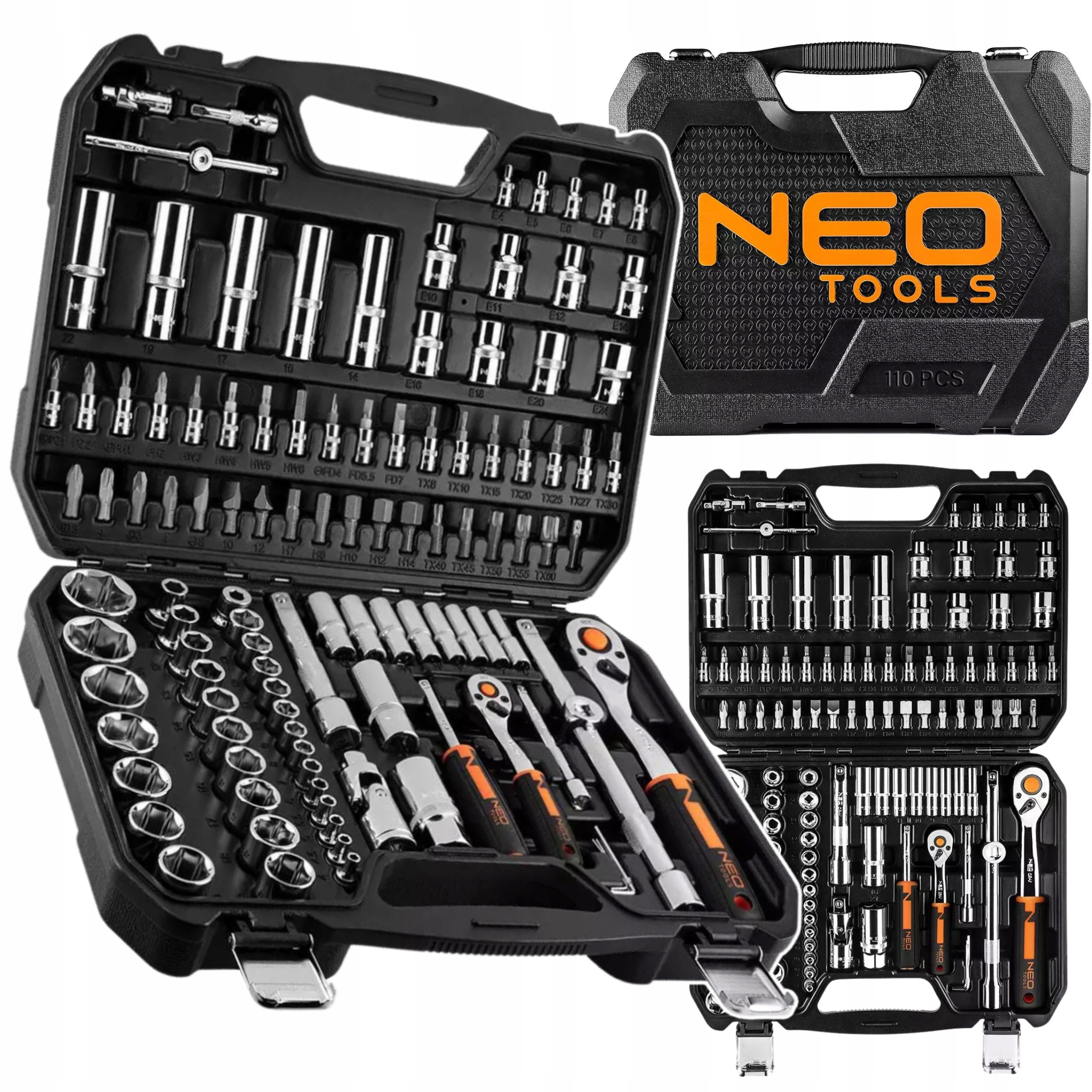 Neo Zestaw Kluczy Nasadowych 110 elementów 1/2", 1/4" Profesjonalny Walizka