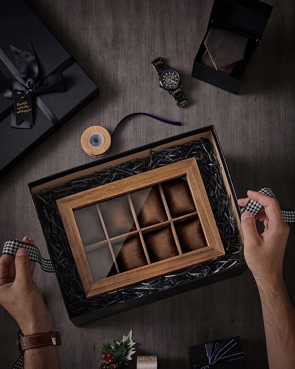 Pudełko na Zegarki Drewniane Szkatułka Organizer Prezent Dla Kolekcjonerai Model Orzech Włoski