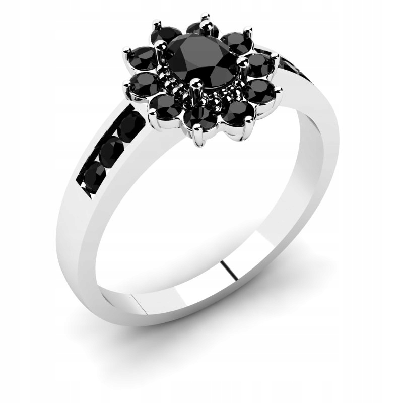 

Pierścionek Białe Złoto Z Czarnymi Cyrkoniami 14KR