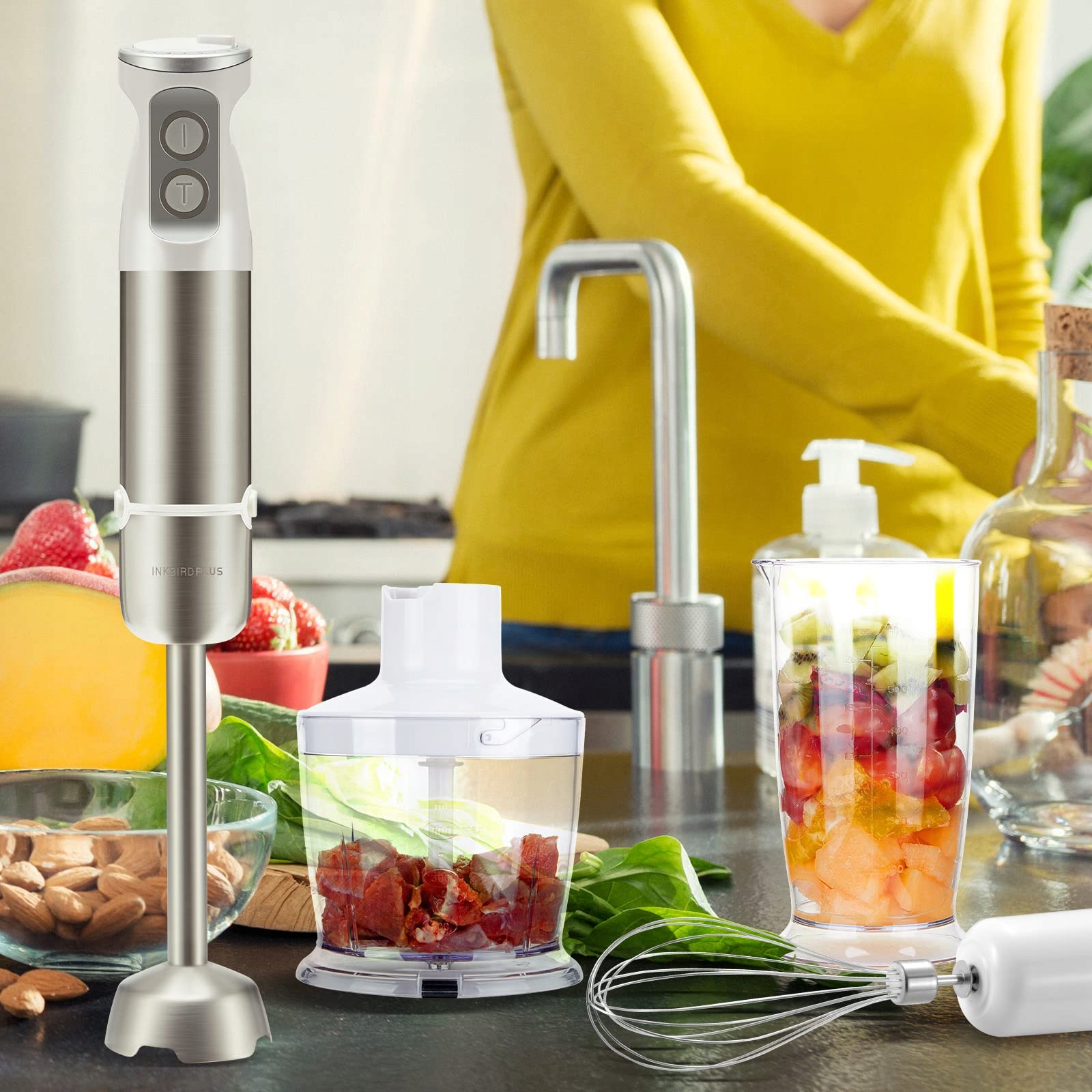 INKBIRD Zestaw Blender Ręczny 4w1 600W z 6 Prędkościami Do Zup Smoothie — miniatura 5