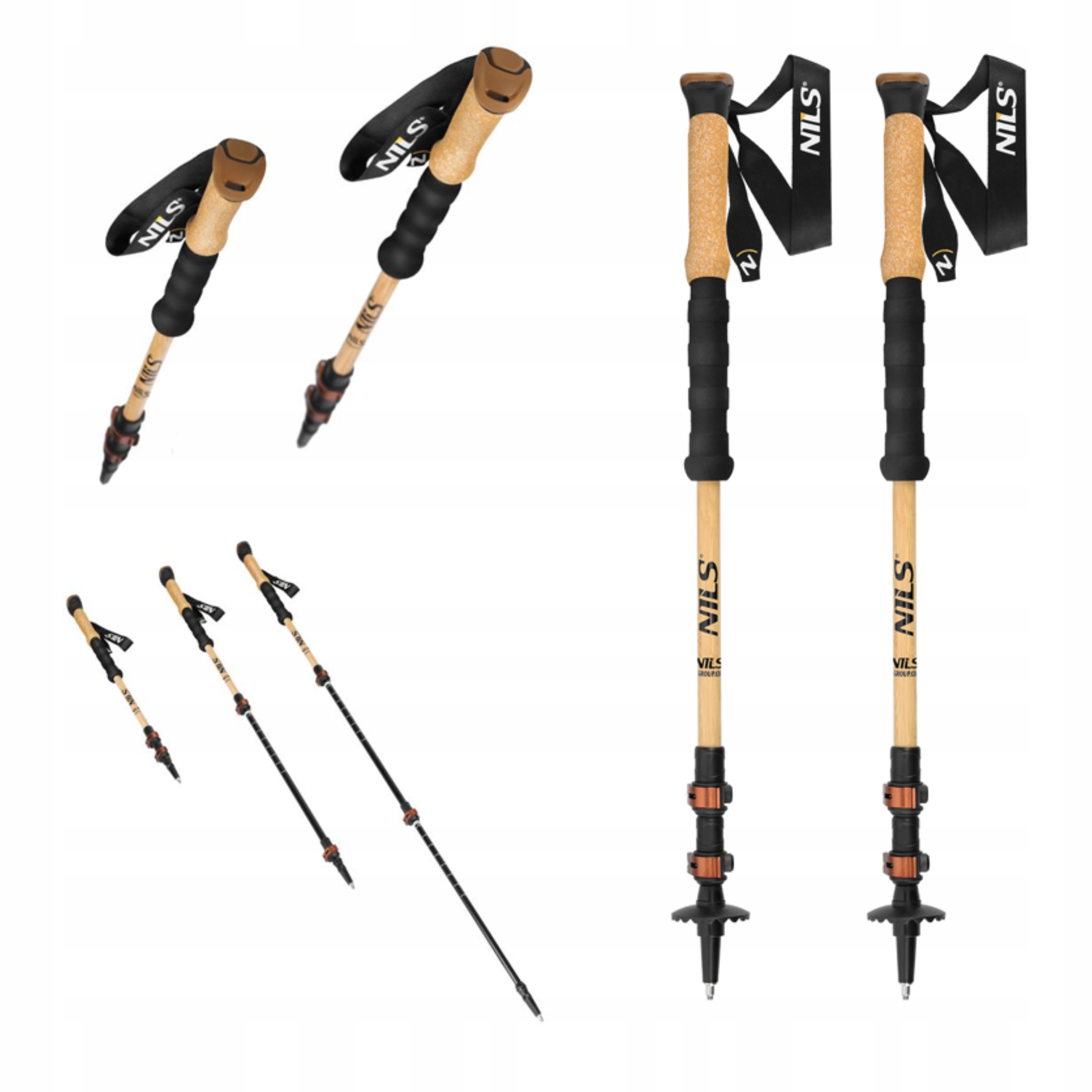 Bambusové trekové hole Nordic Walking, nastavitelné