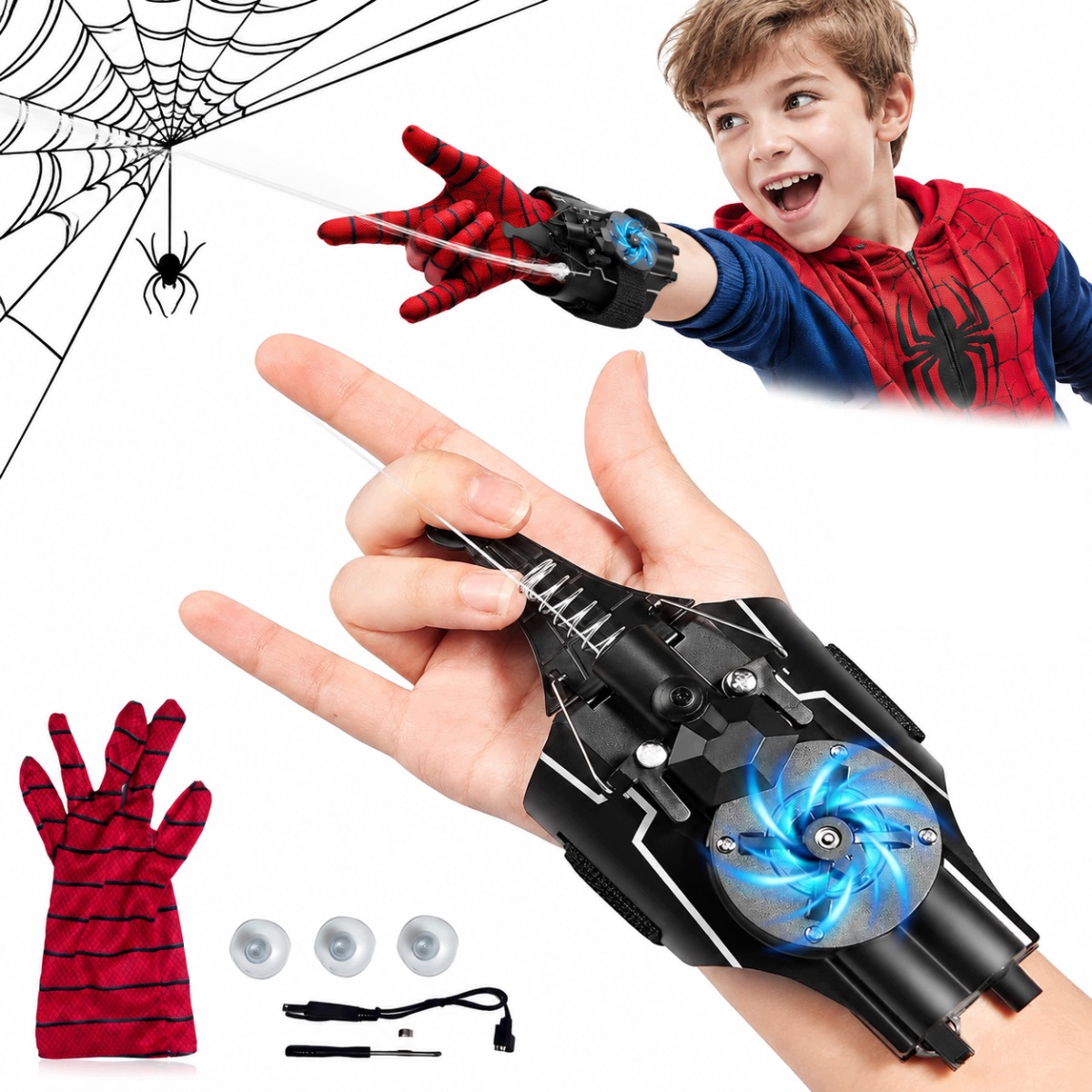 wyrzutnią sieci spider-man puchary ssące magnesy człowiek pająk z rękawica
