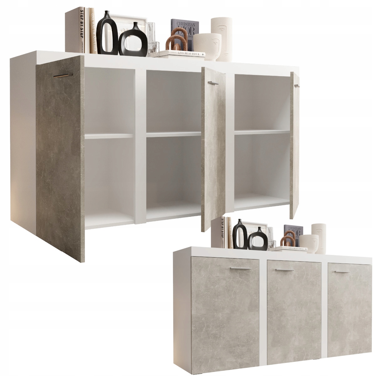 Komoda 3-dveřová Klasická Rtv skříňka Beton 149x82 police barvy O-sofa