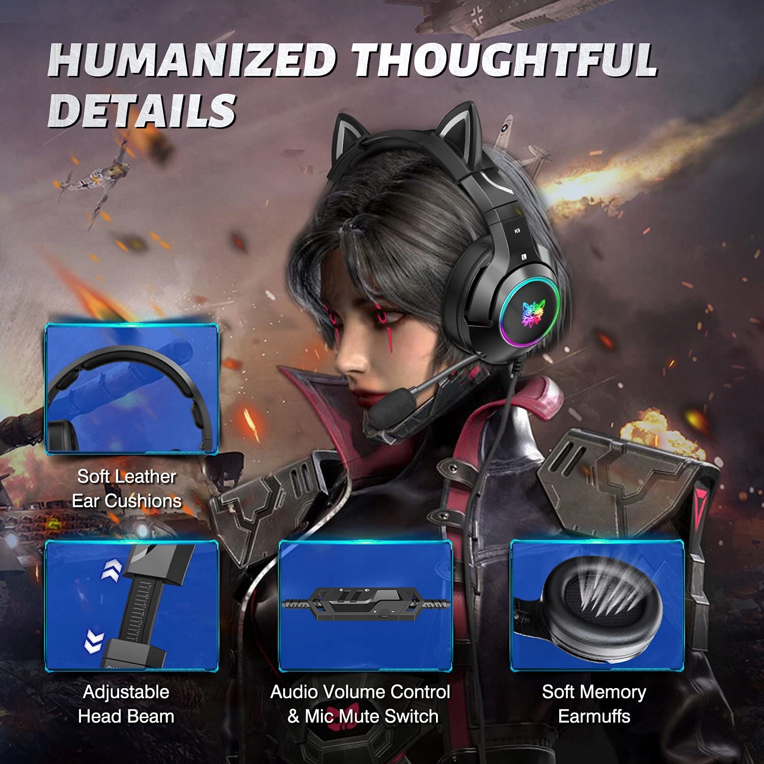 PHNIXGAM Słuchawki Gamingowe Dla PS4 PS5 Xbox PC RGB Surround Czarne — miniatura 5
