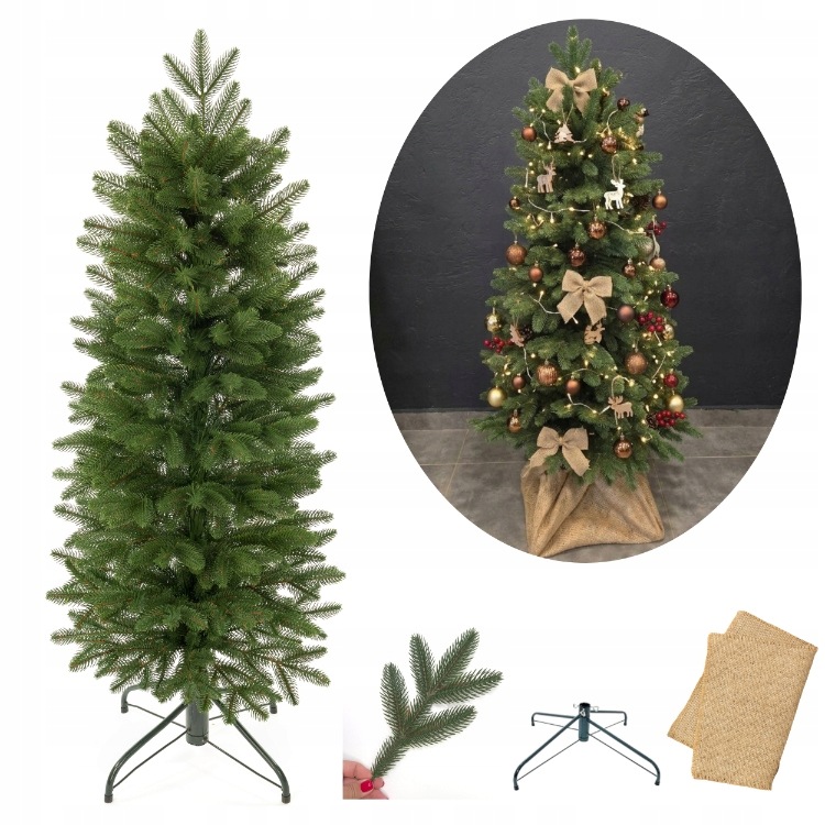 Umělý Vánoční Stromeček Úzký Smrk Royal Slim 100% Pe 125 cm Kovový stojan na jutu