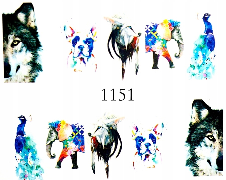 

Naklejki wodne na paznokcie Wilk,słoń,pies 1151