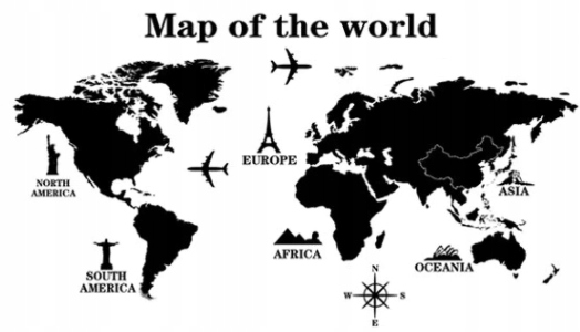 

Naklejki na ścianę mapa świata, kontynenty