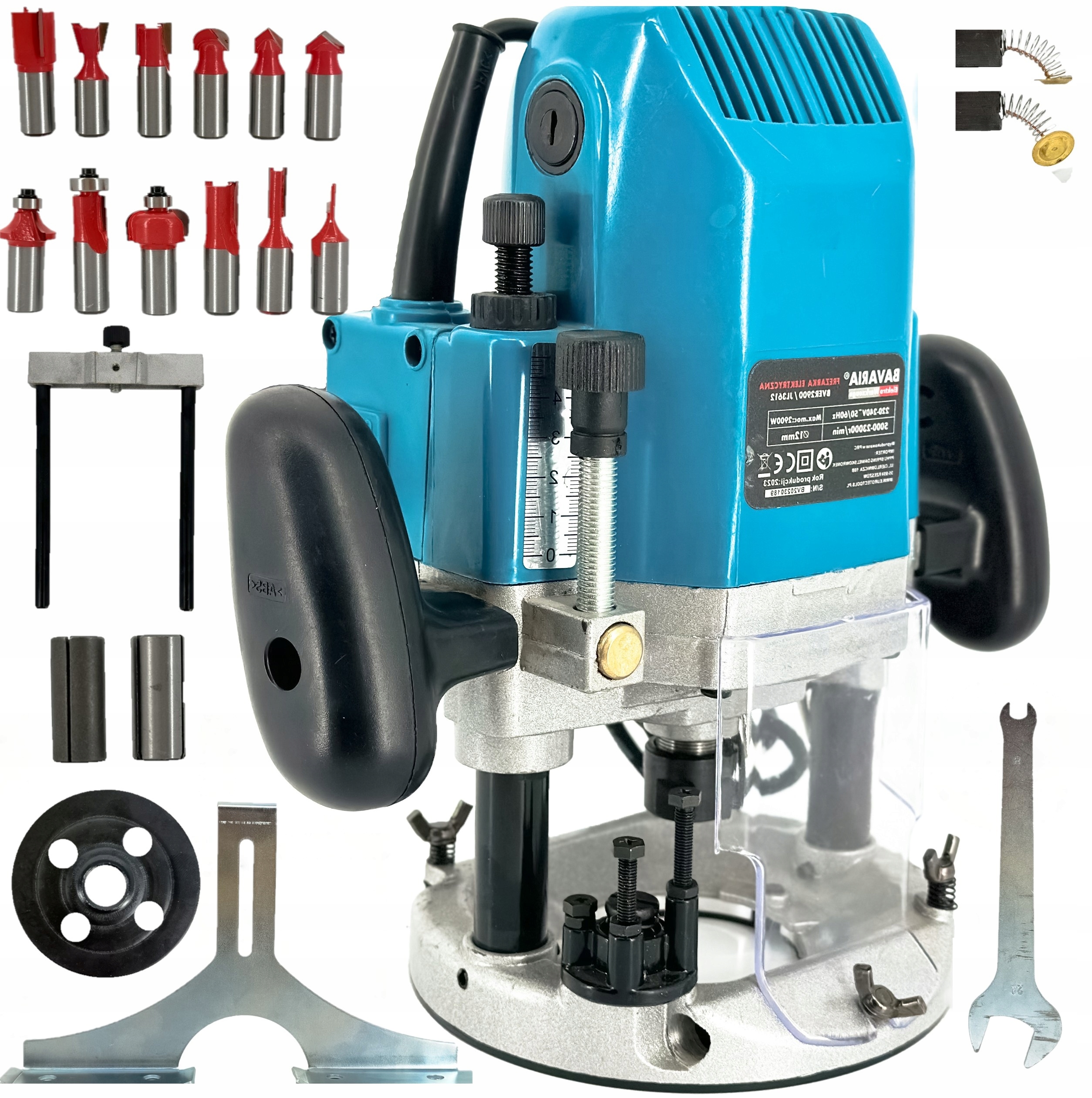 Frezarka Górnowrzecionowa 2900W Do Drewna Frezy Walizka Zestaw Mocna