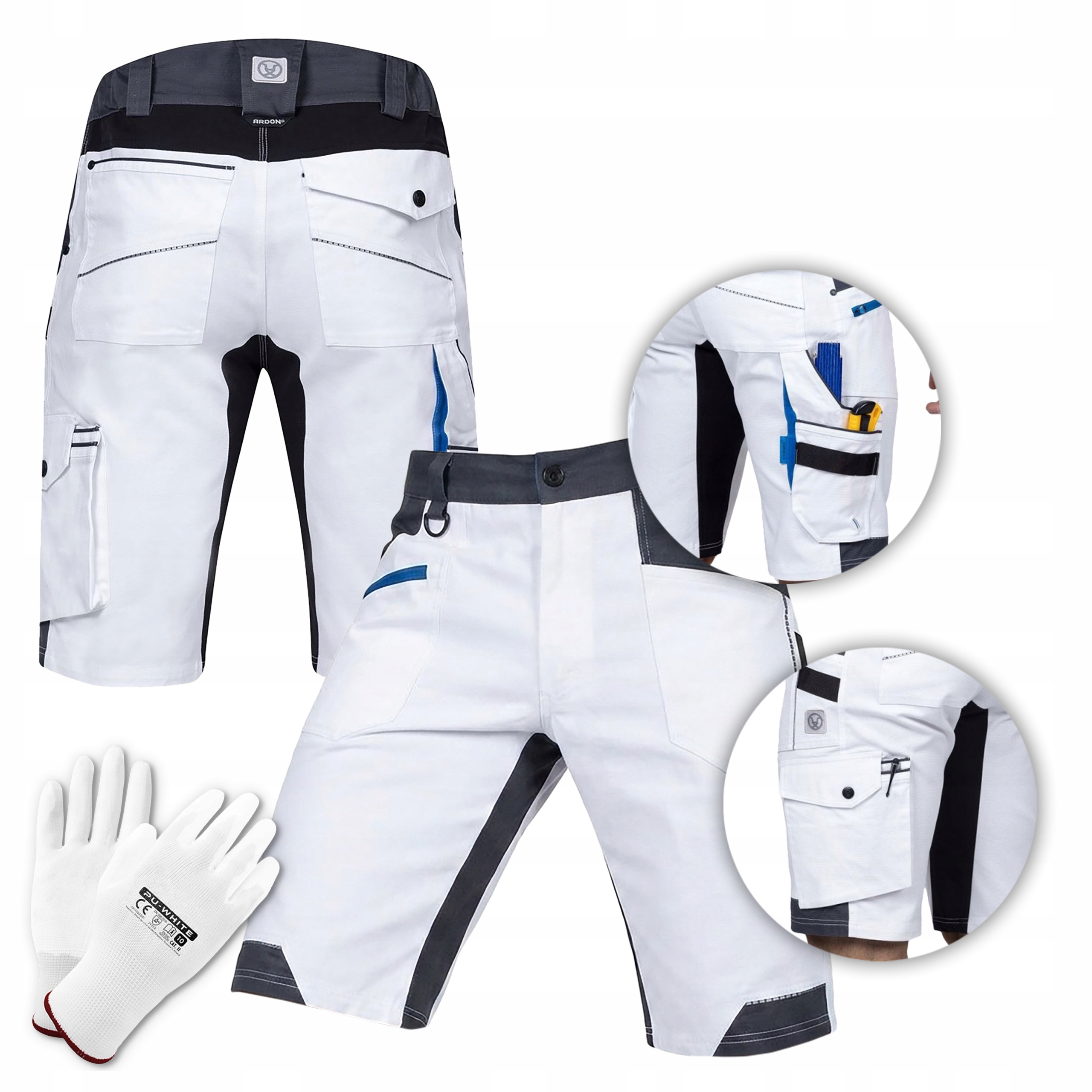 Kraťasy pracovní kalhoty pánské elastické malířské bílé Ardon 4Xstretch
