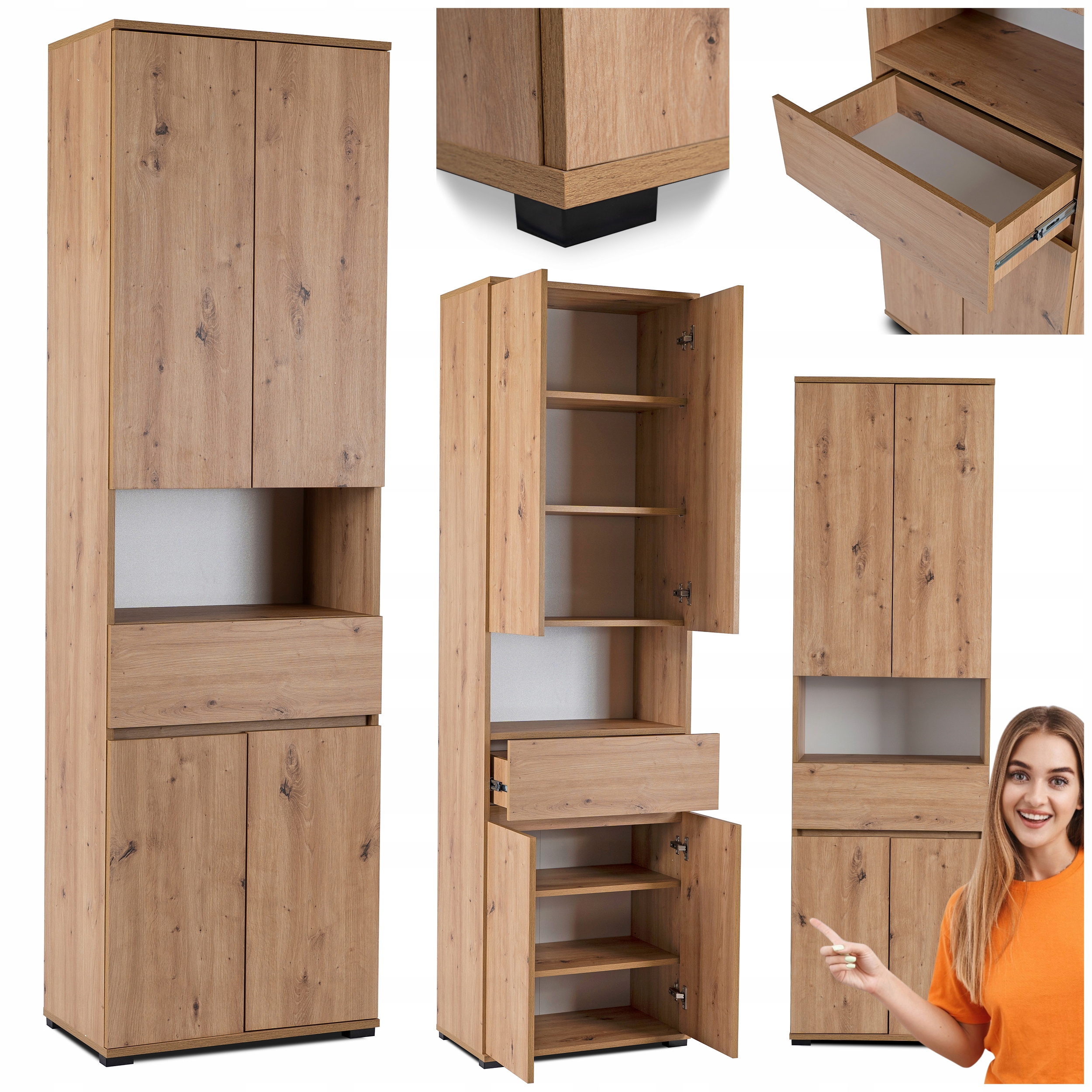 Skříňka Sloupek do předsíně Skříň Úzká stojící regál Dub Artisan Modena
