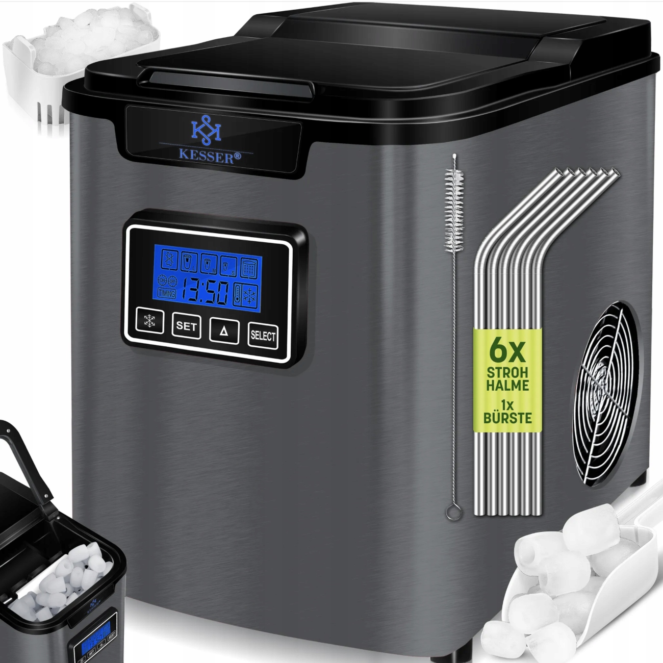 Výrobník ledu Kesser stříbrný/šedý 150 W z z nerezové oceli