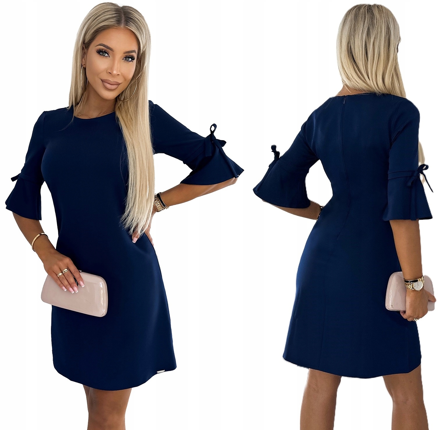 Ženské Lichoběžníkové Šaty Ideální Setkání S Mašličkou Rukávky Tmavě Modrá M