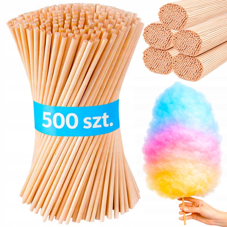 Patyczki do Waty Cukrowej Bambusowe Patyki Bezpieczne Okrągłe 38 cm 500 szt