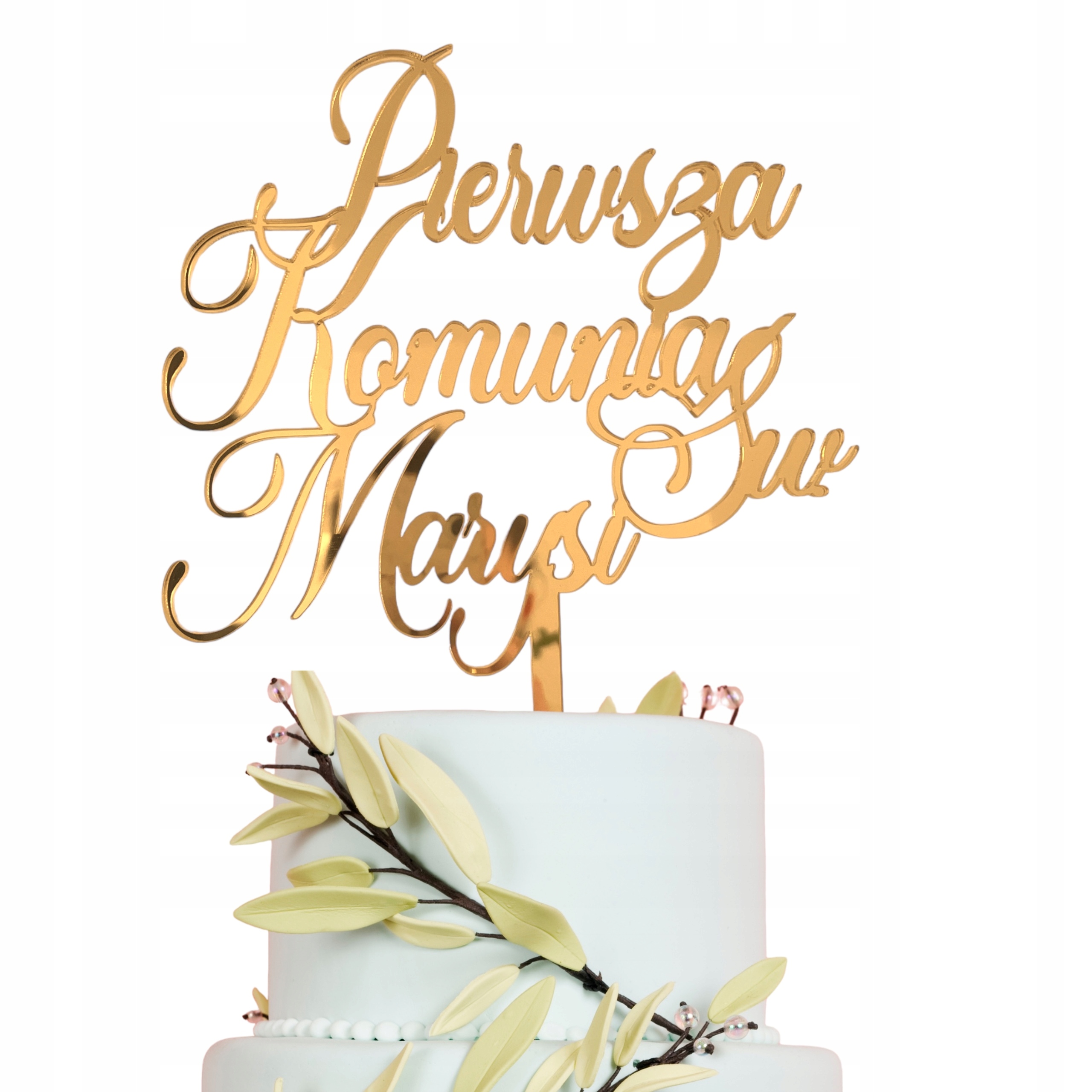 TOPPER PIERWSZA KOMUNIA SWIĘTA Z IMIENIEM ZŁOTY Marka Kapart