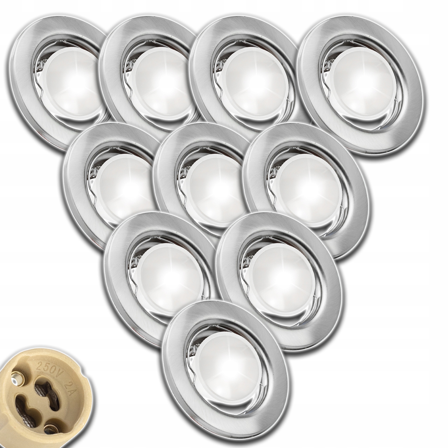 10x Stropní Objímka Kulatá Saténová Žárovka GU10 1,5W Nw Neutrální Zásuvka