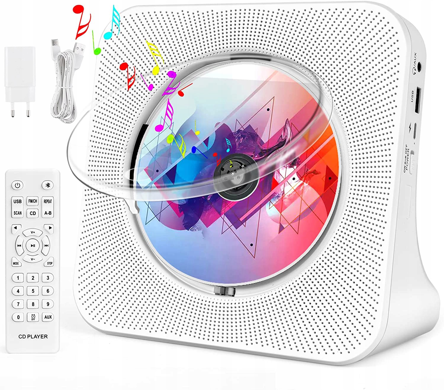Přenosný CD Přehrávač S Vestavěným Stereo Reproduktorem Bluetooth Rádio Aux Usb
