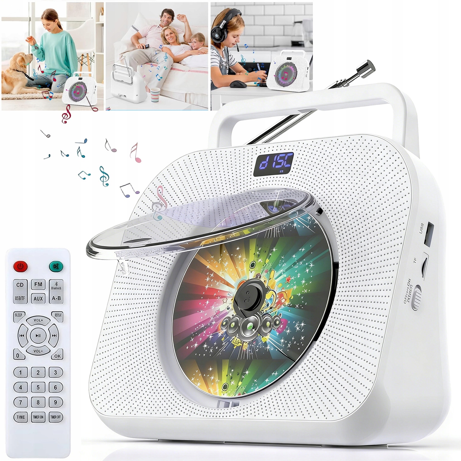 Přenosný CD Přehrávač Bluetooth Aux Reproduktory, Fm Vysílač Aux Usb S LCD