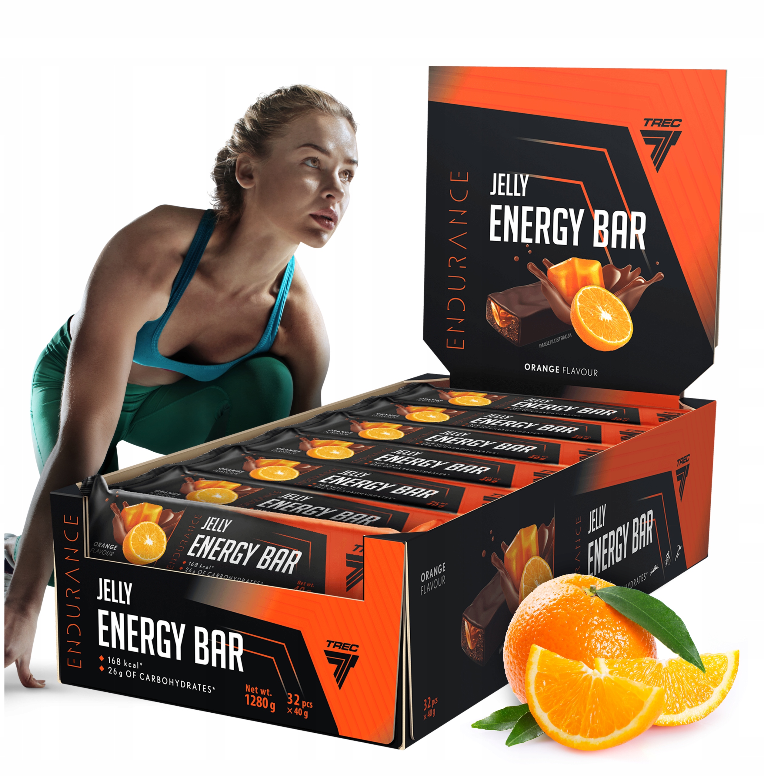 Levně Trec Nutrition Jelly Energy Bar Orange Flavour 28 x 40 g tyčinky želé