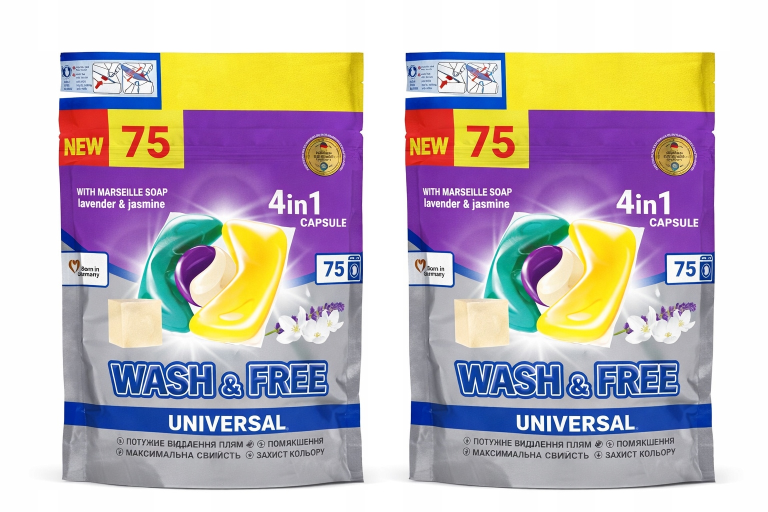 Wash&free Perfumowane niemieckie kapsułki do prania 4w1 150 szt