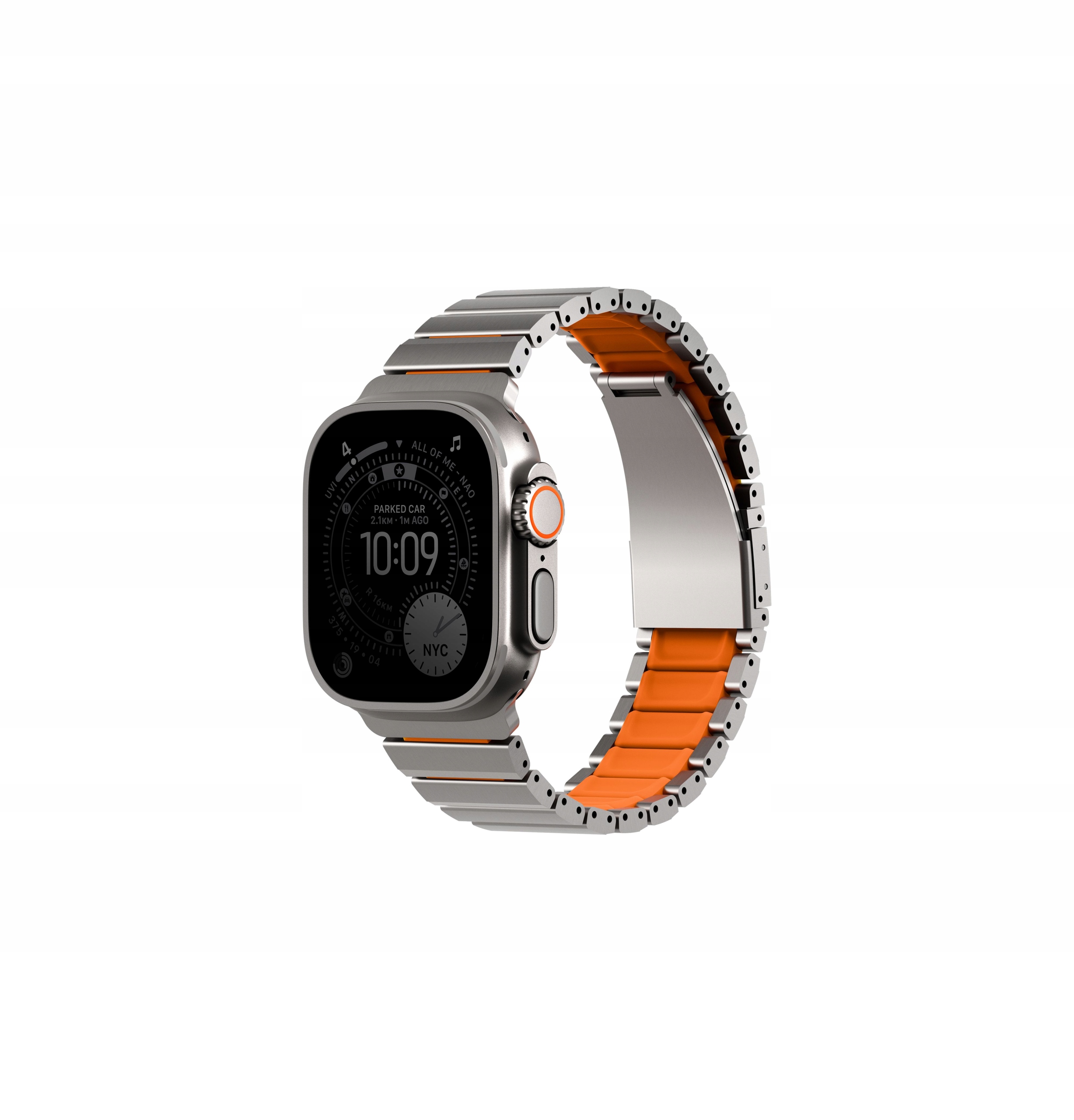 Uniq Strova Flex řemínek pro Apple Watch 49/46/45/44 mm, silver/orange