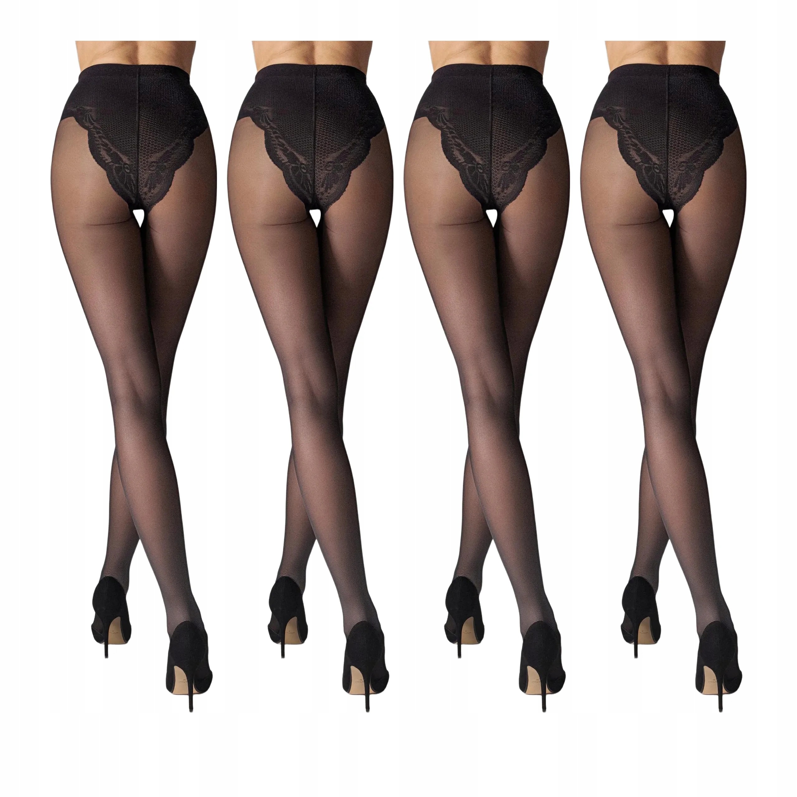4 páry Punčocháče s modelovací částí 4x černá 5-XL