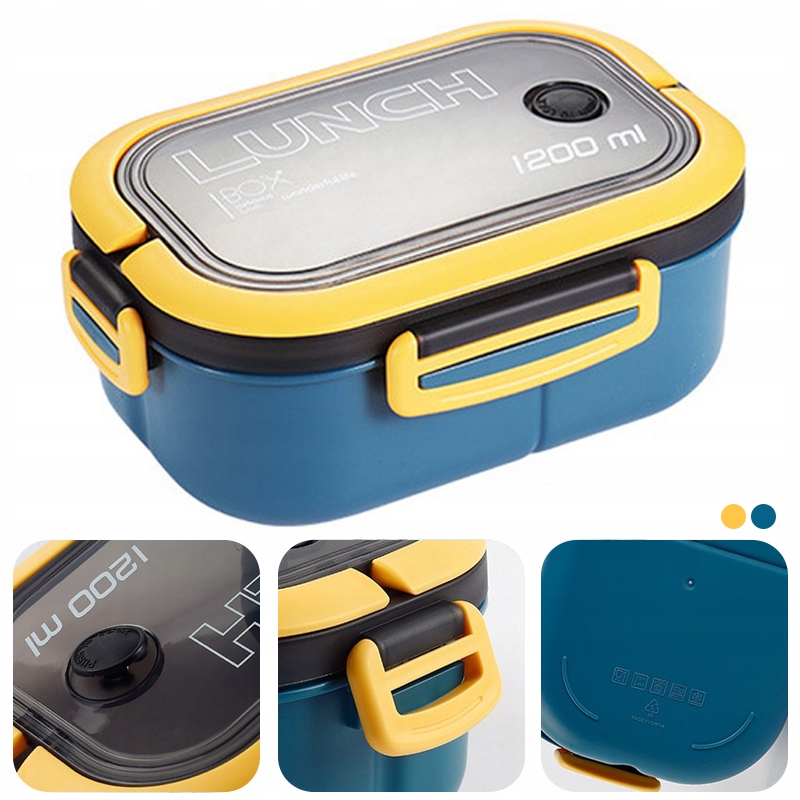 LUNCH BOX ŚNIADANIÓWKA DZIECKA NA PUDEŁKO 1200ML Niebiesko-żółty