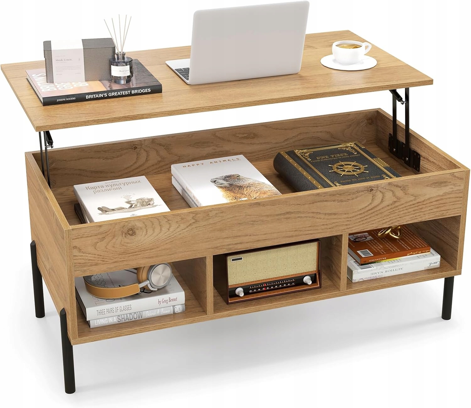 Konferenčný Stolík Obdĺžnikový 100 X 50 X 45 CM Dab Prírodný S Policami