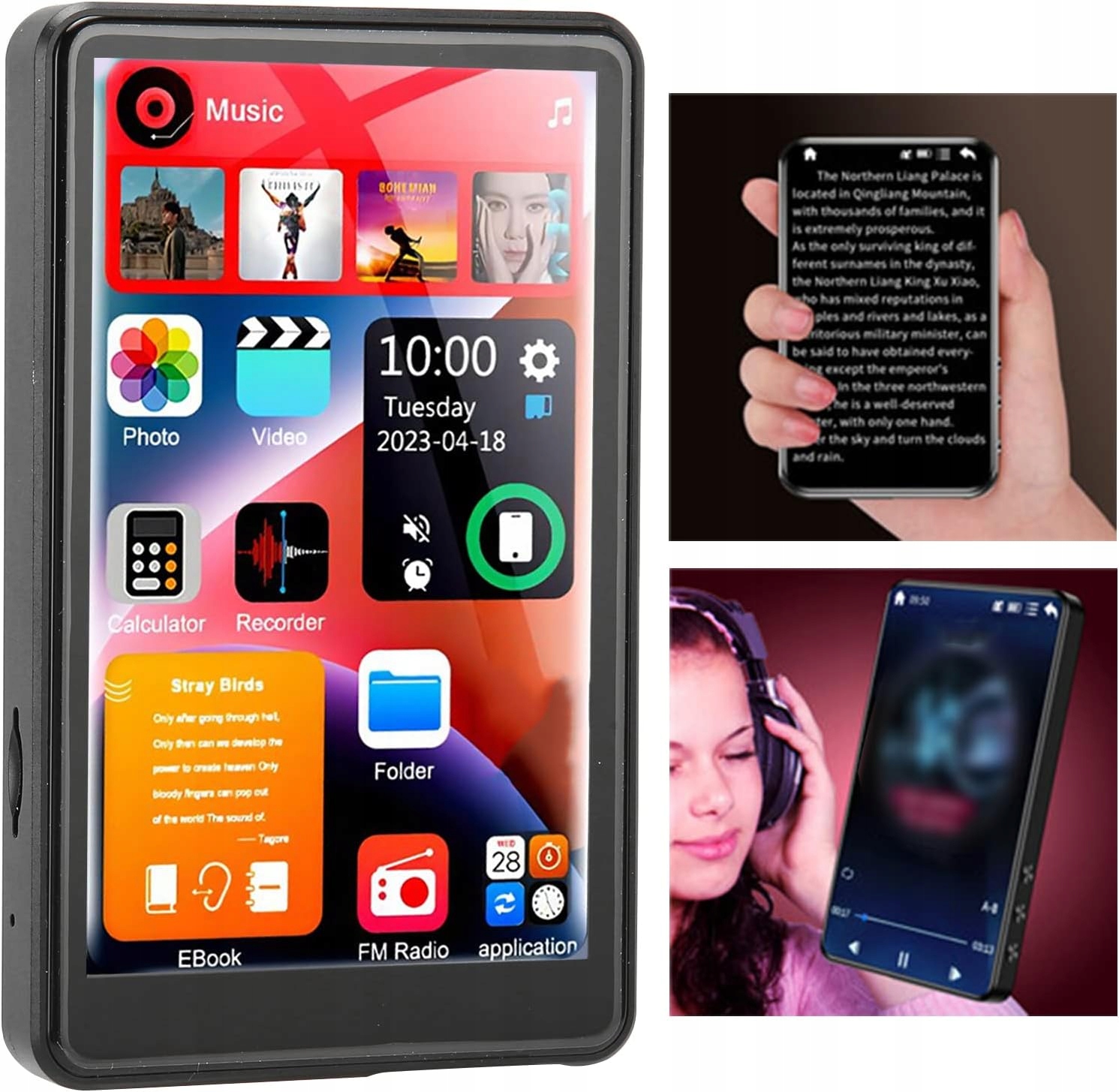 Odtwarzacz MP3 z Bluetooth 16 GB czarny z radiem i dyktafonem