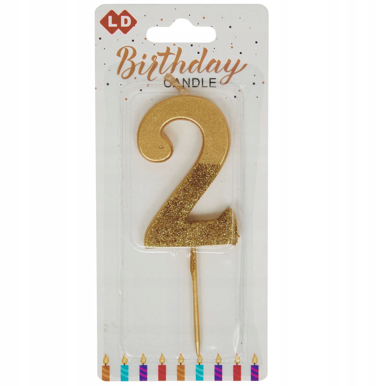 ZŁOTA ŚWIECZKA NA TORT BROKAT CYFRA DWA 2 URODZINY