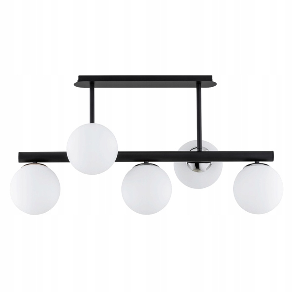 Moderná minimalistická stropná lampa, čierna, biele gule, 5 bodov, Alfa