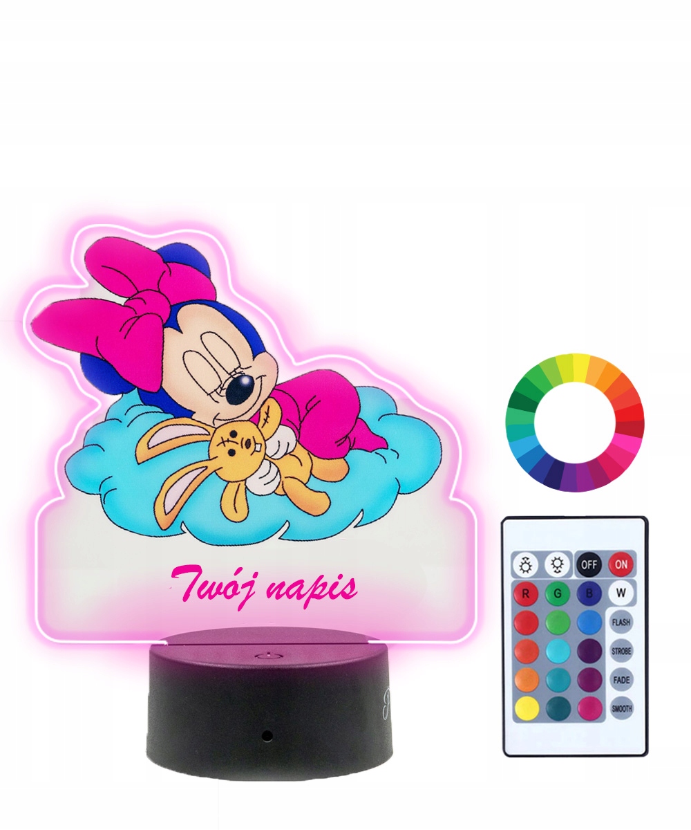 

Lampka Nocna z Nadrukiem 3D Led Myszka Minnie Imię