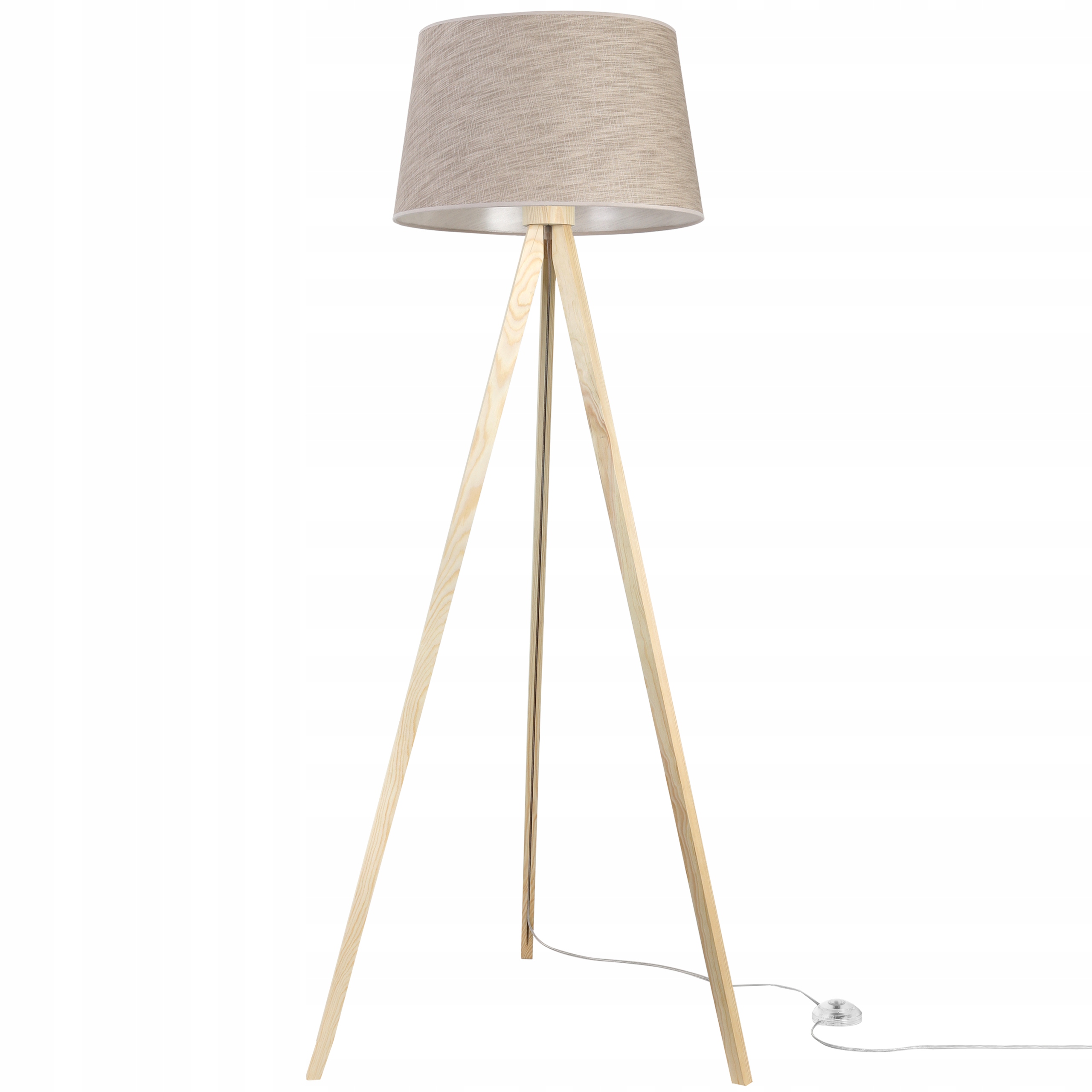 Stojacia podlahová lampa s pevnou trojnožkou a tienidlom boho ľan béžová do spálne