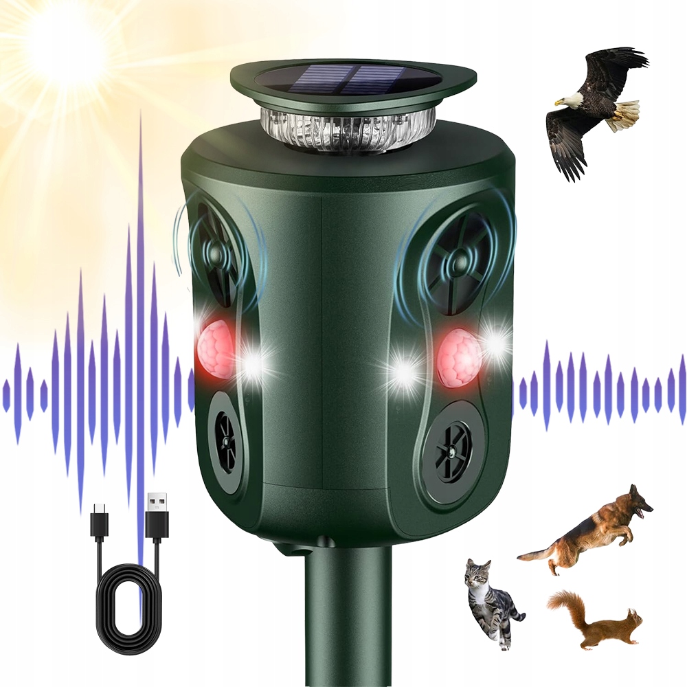 Ultradźwiękowy Odstraszacz Kotów Solarny 5 Programów Wodoodporny