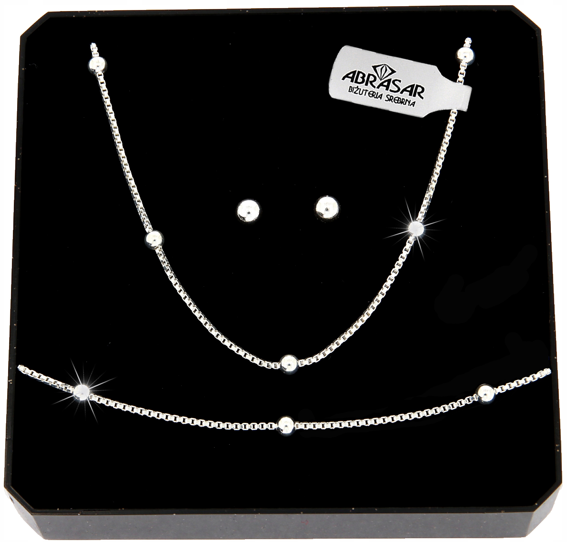 SREBRNY MODNY KOMPLET BIŻUTERII DAMSKIEJ KULKI 925 NA PREZENT Kolor dominujący srebrny
